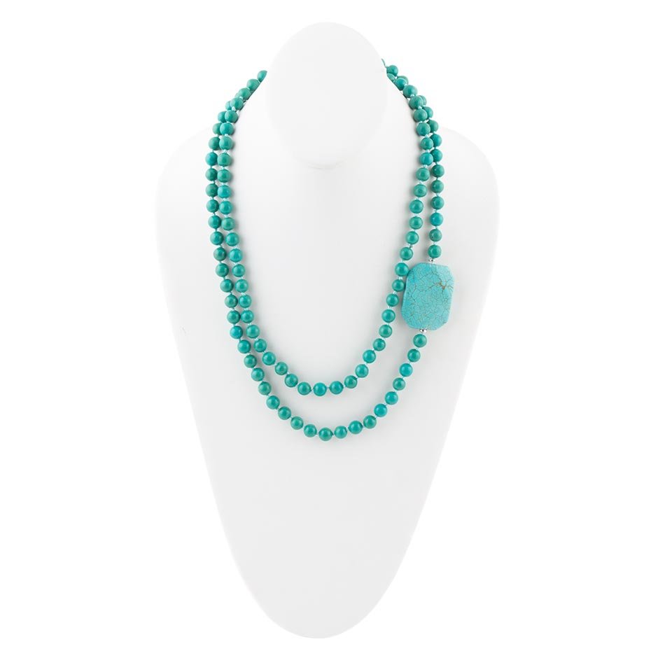 Blue Turquoise Magnesite Stone Knotted Necklace