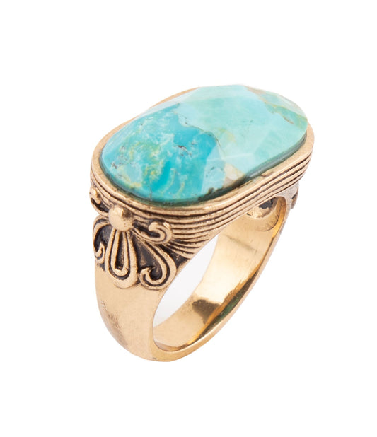 Blue Turquoise Oval Statement Ring on Golden Bronze Band