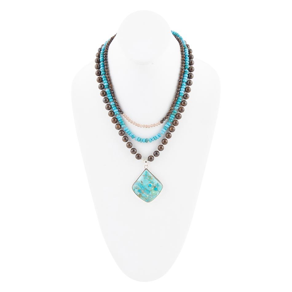 Blue Turquoise Sterling Silver Pendant Necklace