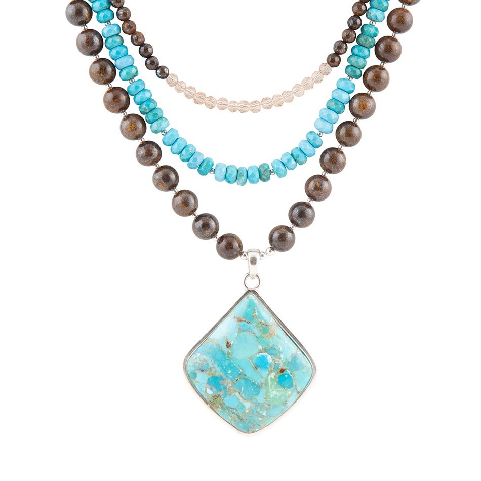 Blue Turquoise Sterling Silver Pendant Necklace