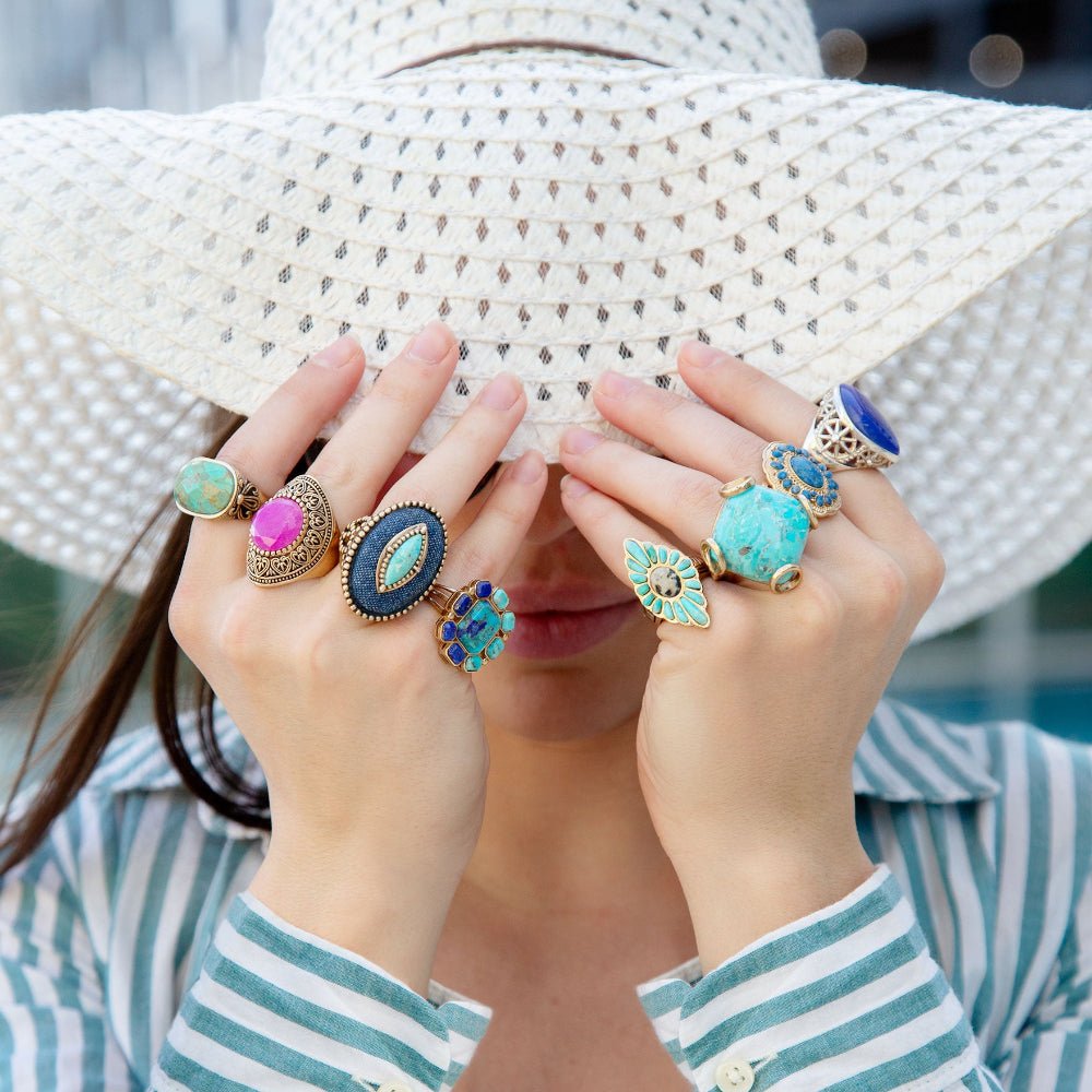 Blue Turquoise Rhombus Statement Ring Handcrafted Jewelry