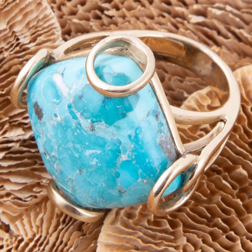 Blue Turquoise Rhombus Statement Ring Handcrafted Jewelry