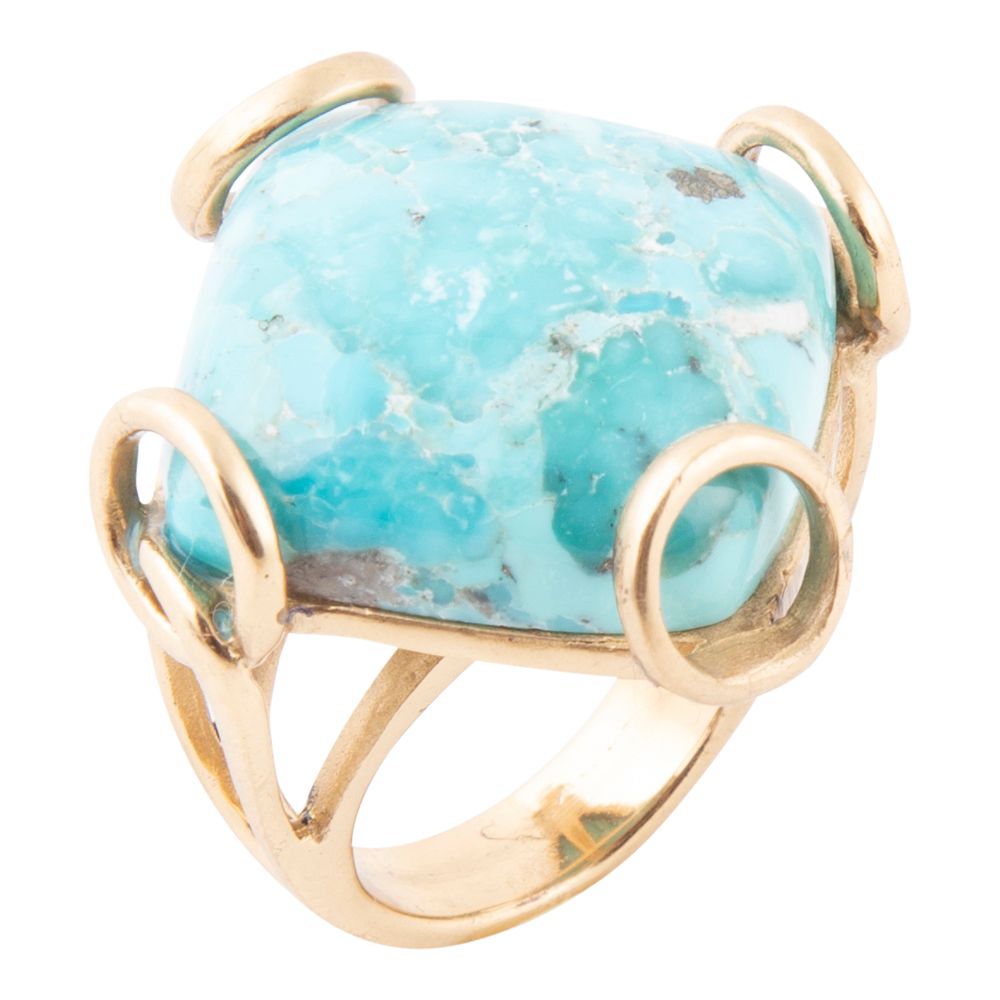 Blue Turquoise Rhombus Statement Ring Handcrafted Jewelry