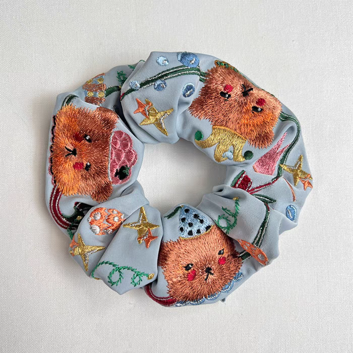 Circus Bear Colorful Embroidered Scrunchies Hair Accessories