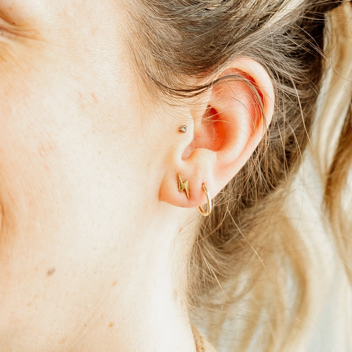 Gold Lightning Bolt Stud Earrings 14K Gold Plated