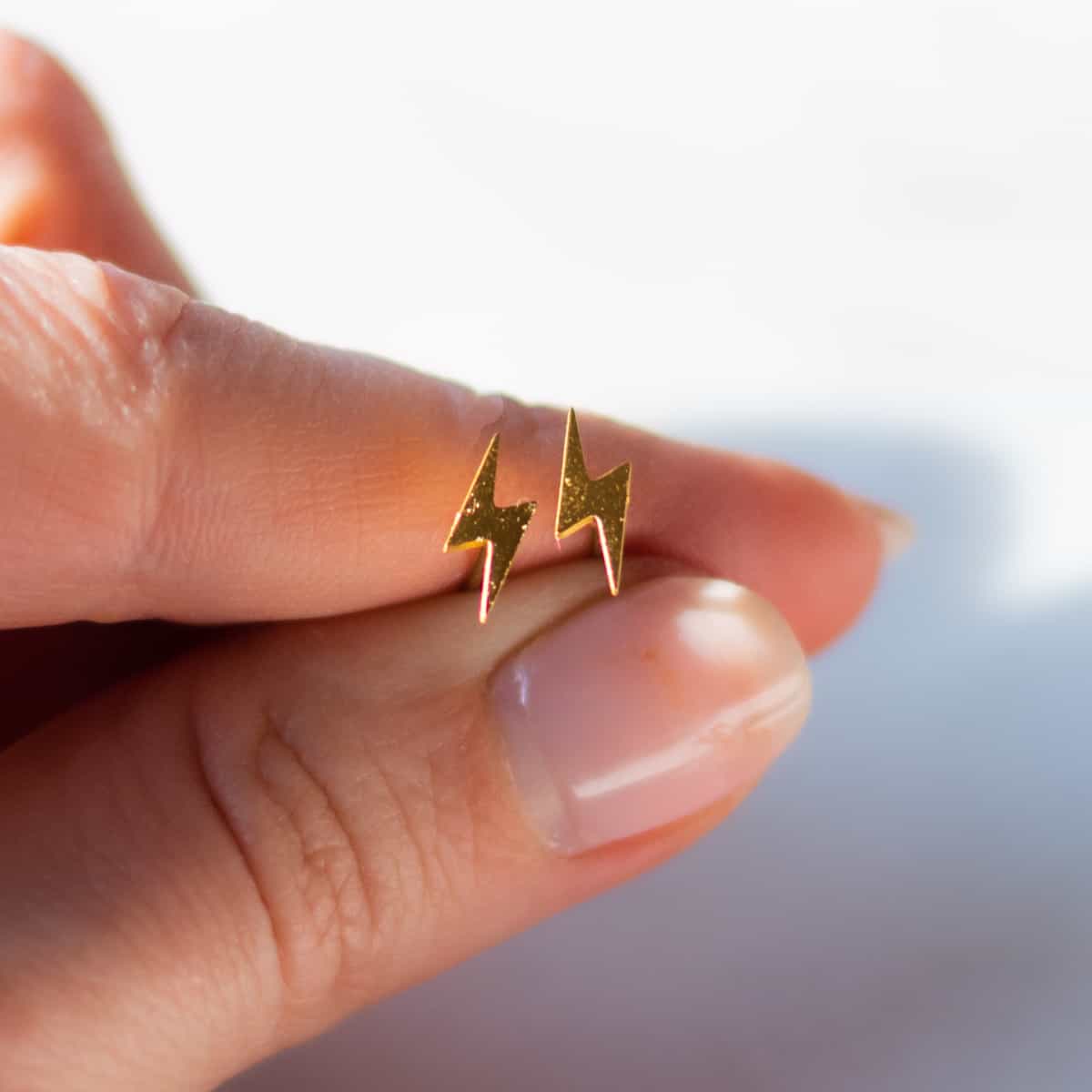 Gold Lightning Bolt Stud Earrings 14K Gold Plated