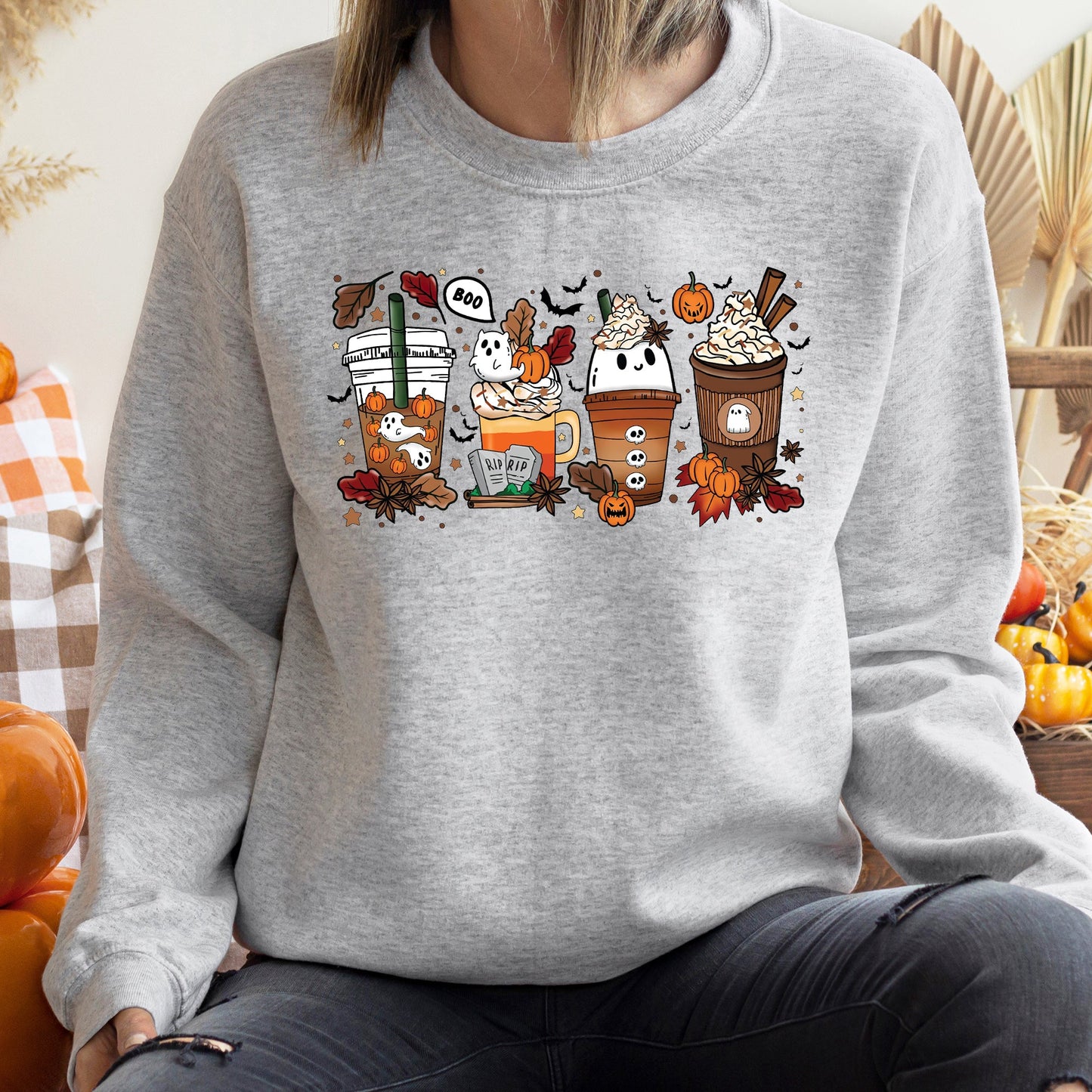 Boo Pumpkin Coffee Halloween Sweatshirt Soft Fleece Sweatshirt Gildan