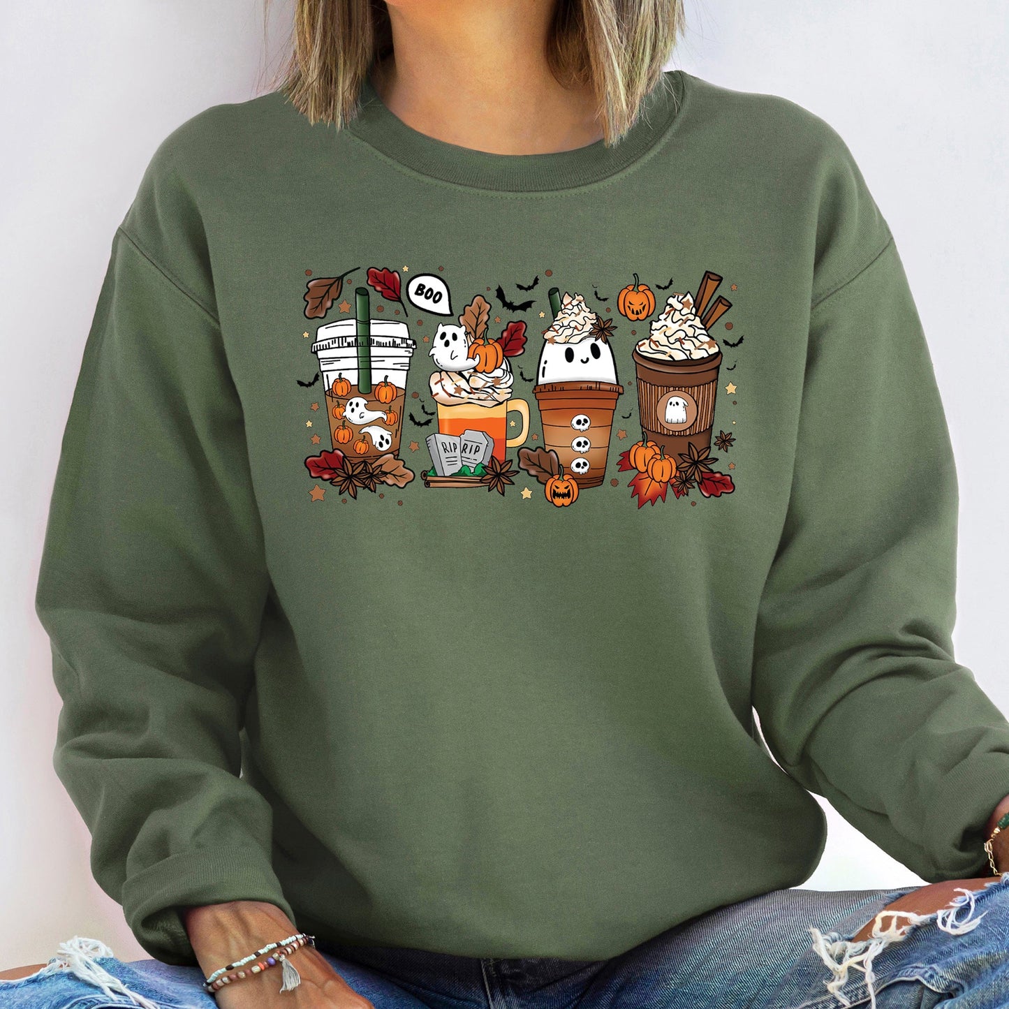 Boo Pumpkin Coffee Halloween Sweatshirt Soft Fleece Sweatshirt Gildan