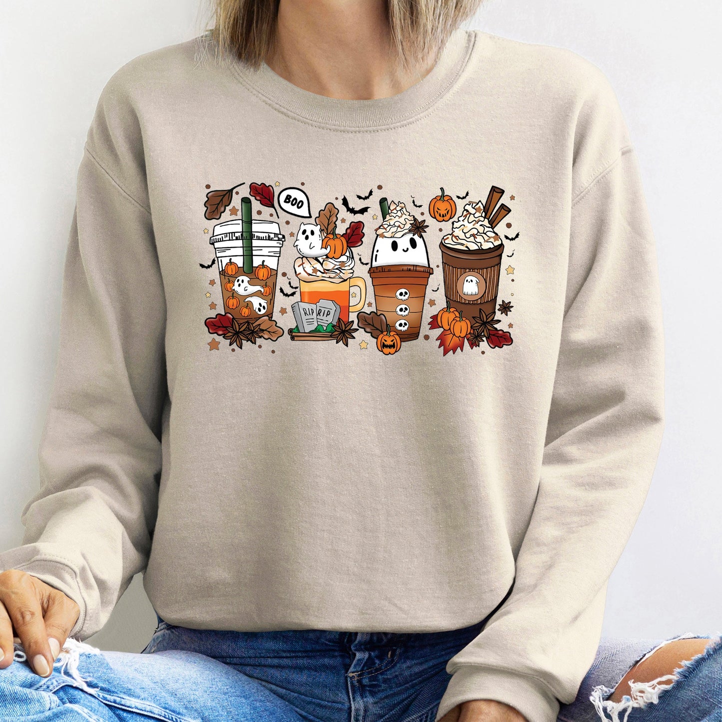 Boo Pumpkin Coffee Halloween Sweatshirt Soft Fleece Sweatshirt Gildan