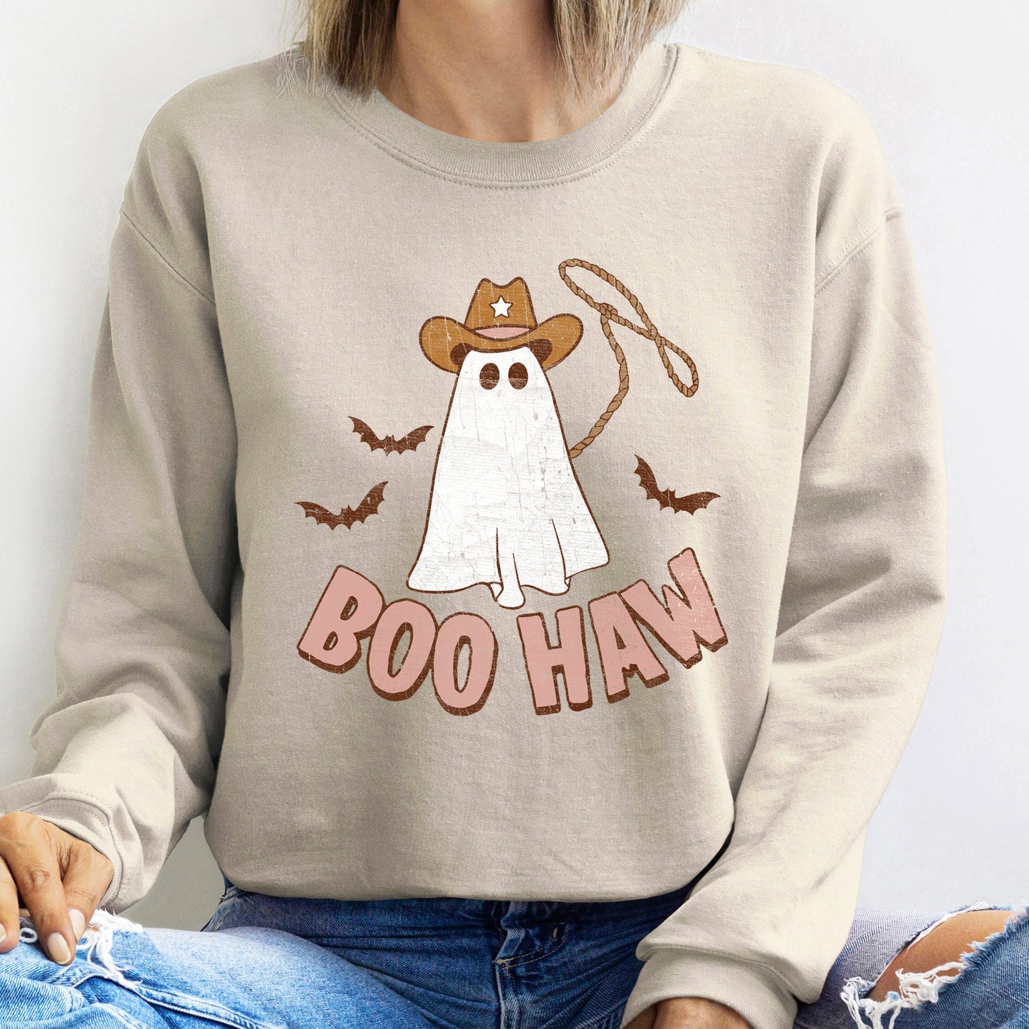 Boo Haw Cowboy Halloween Sweatshirt Soft Fleece Pullover