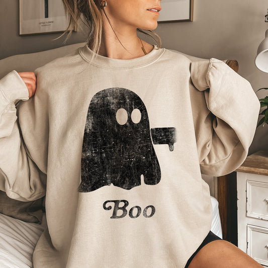 Boo Vintage Ghost Halloween Sweatshirt Soft Cotton Blend Unisex