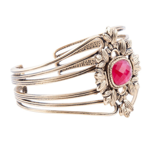 Bordeaux Quartz Adjustable Ornate Cuff Bracelet Barse Jewelry