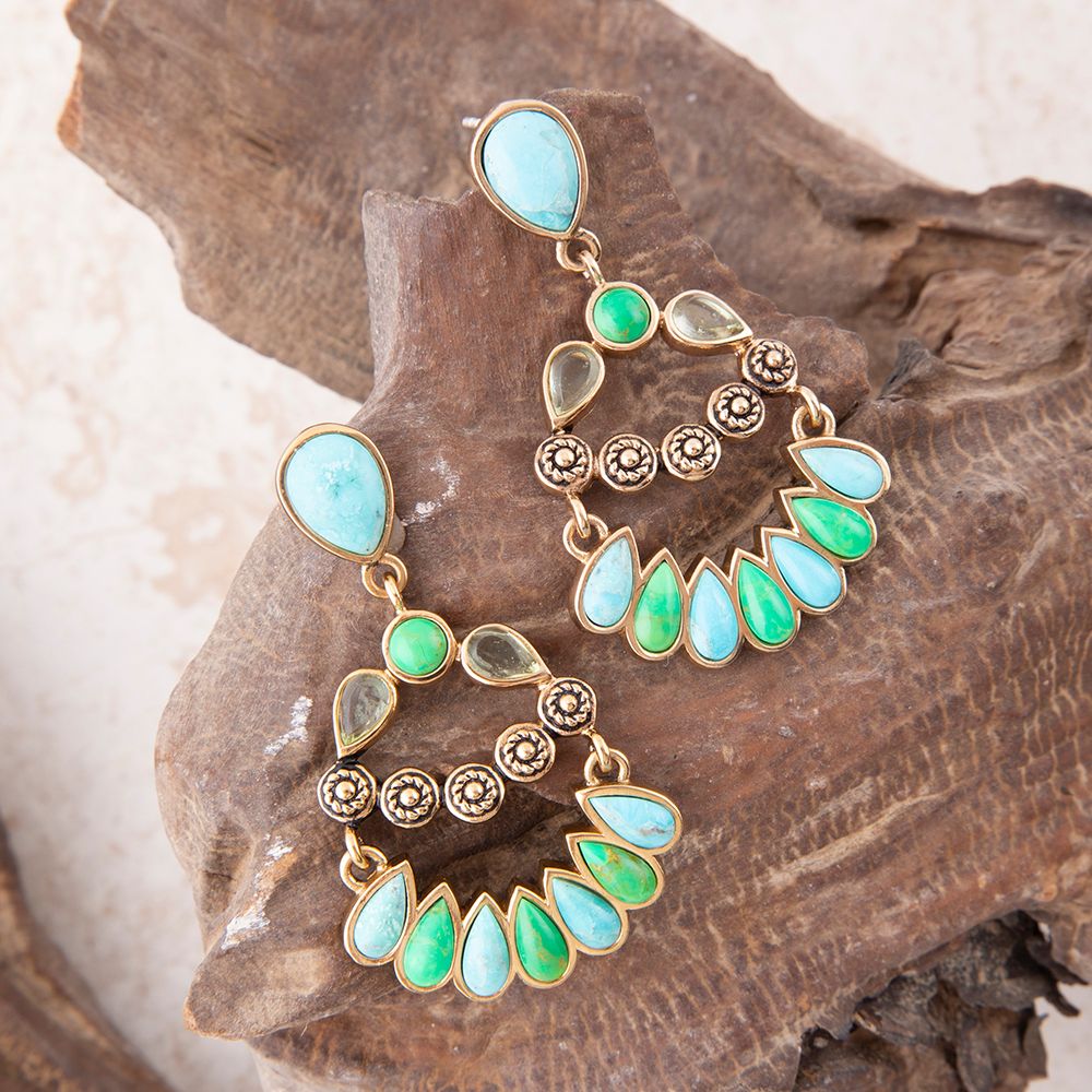 Legacy Blue Turquoise Golden Post Drop Earrings