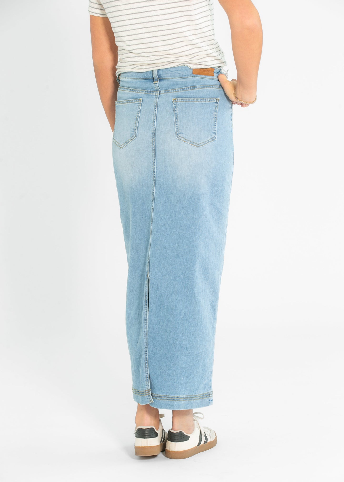 Light Wash Straight Fit Denim Maxi Skirt Bria Inherit