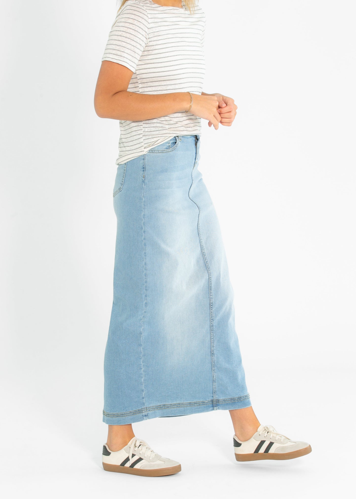 Light Wash Straight Fit Denim Maxi Skirt Bria Inherit