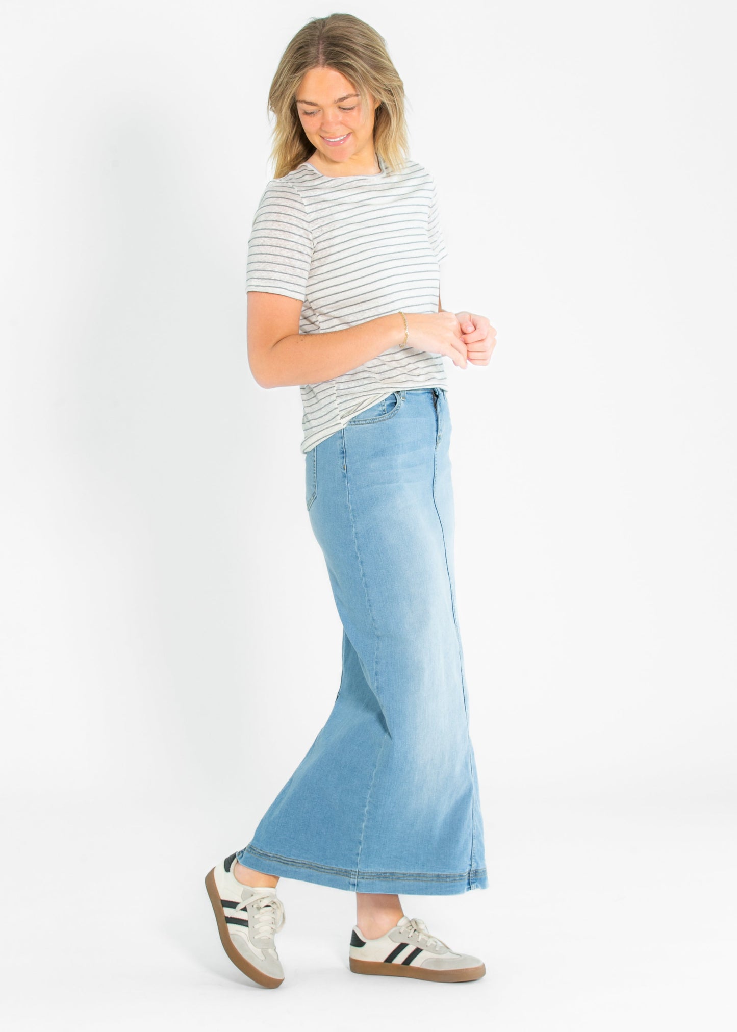 Light Wash Straight Fit Denim Maxi Skirt Bria Inherit
