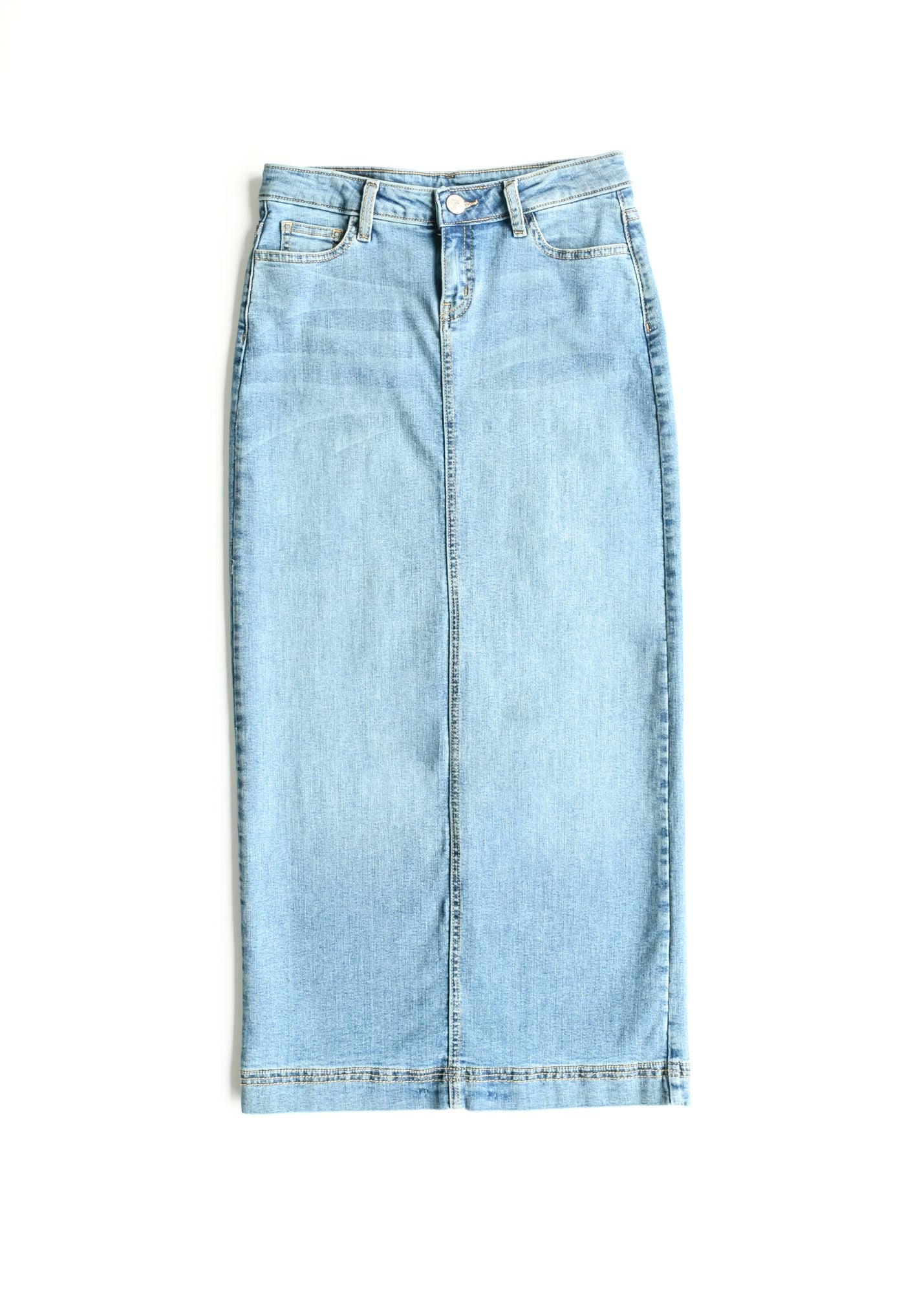 Light Wash Straight Fit Denim Maxi Skirt Bria Inherit