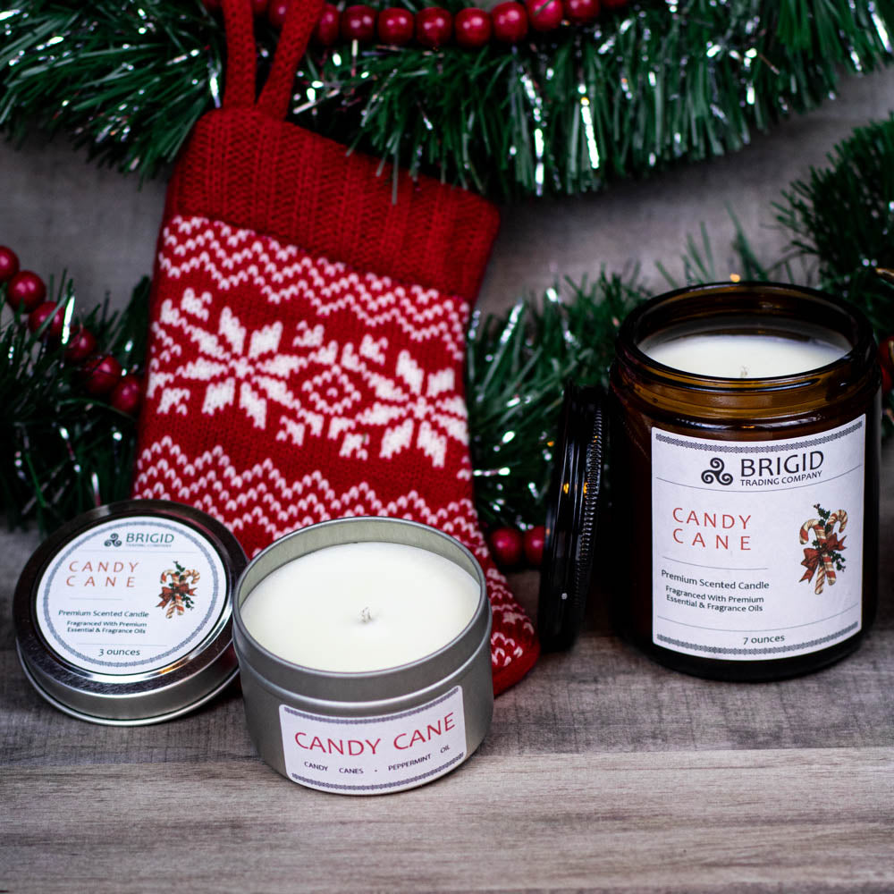 Candy Cane Peppermint Soy Wax Candle Brigid Trading Company