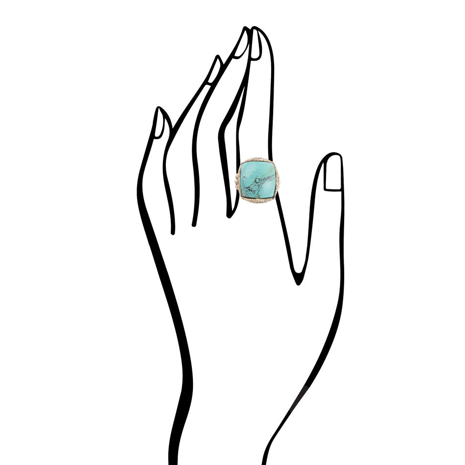 Blue Turquoise Golden Chunky Ring with Brass Band
