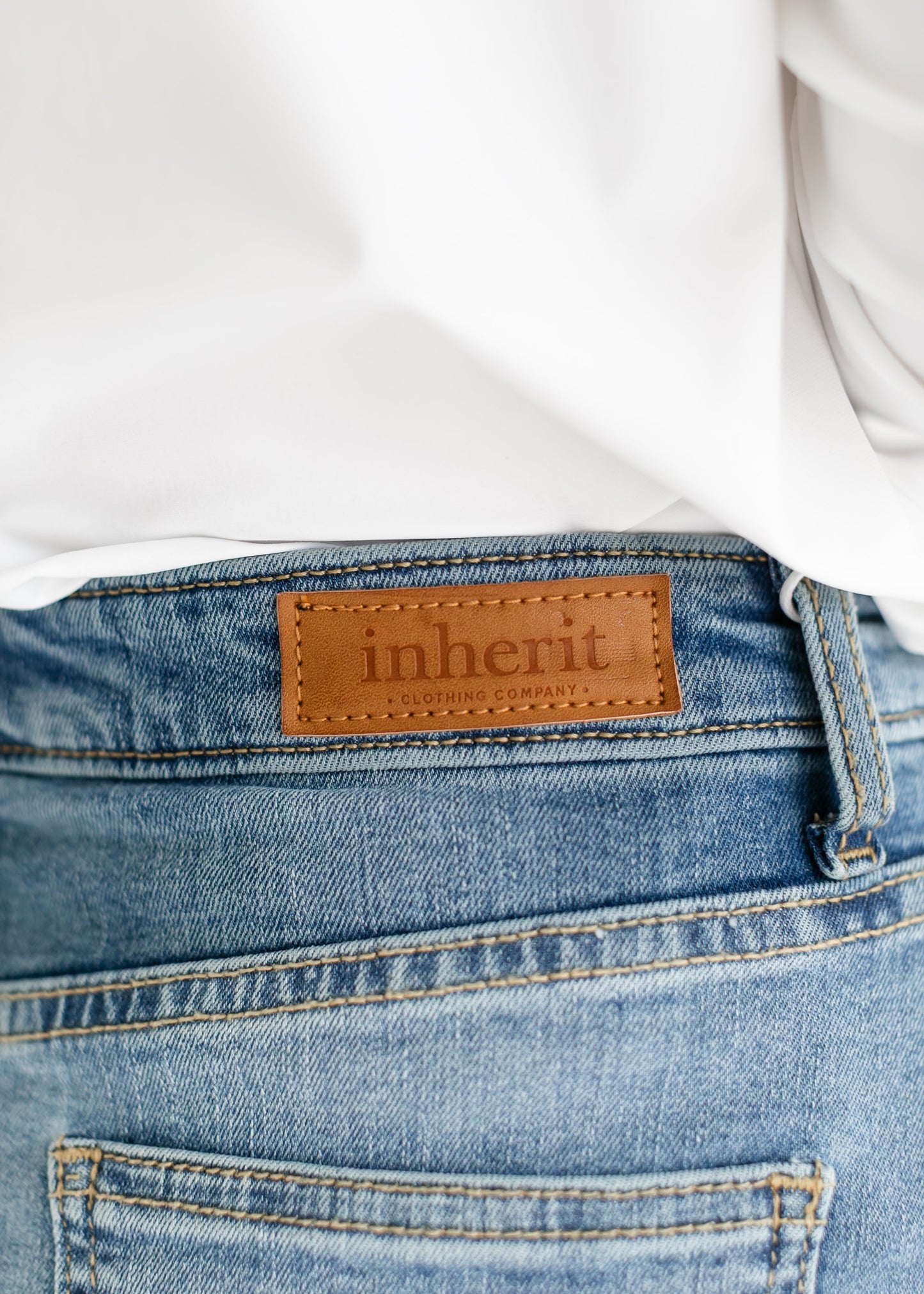 Light Wash Stretch Denim Midi Skirt Inherit Co.