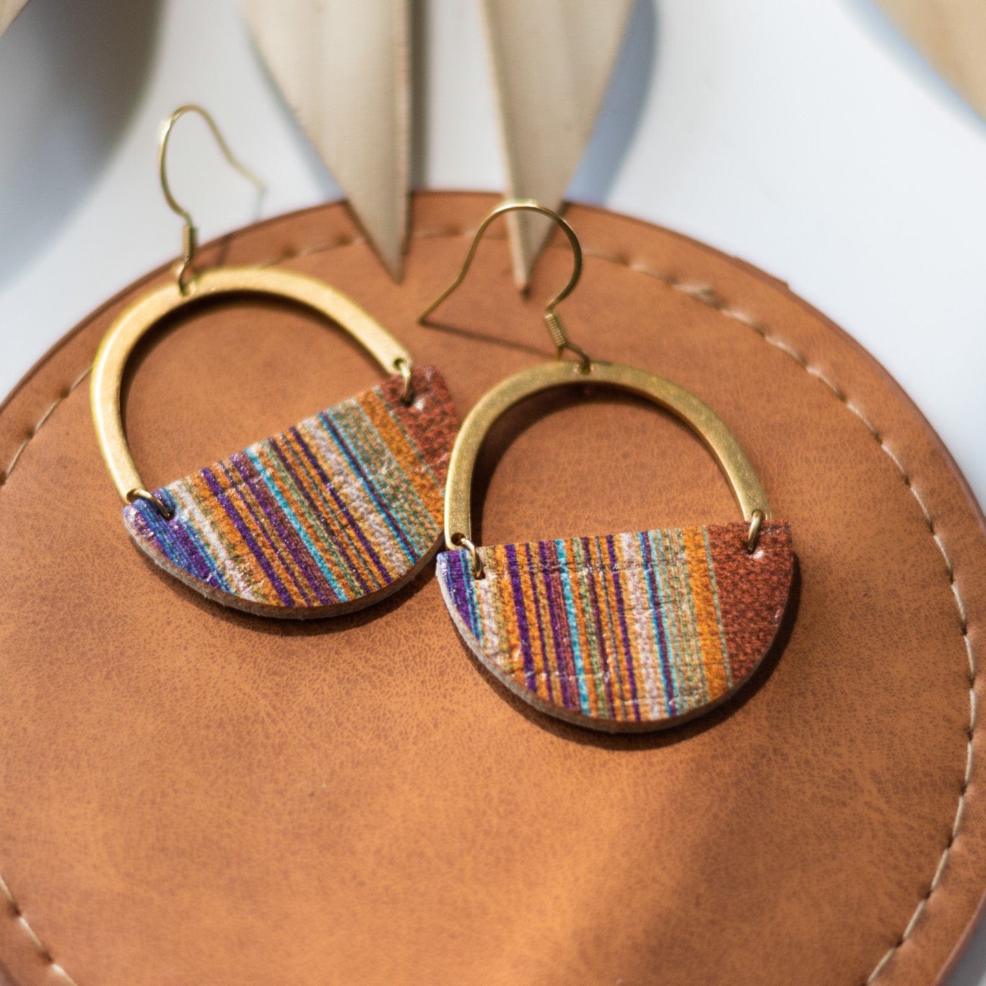 Burnt Sugar Striped Autumn Leather Earrings Sela Designs