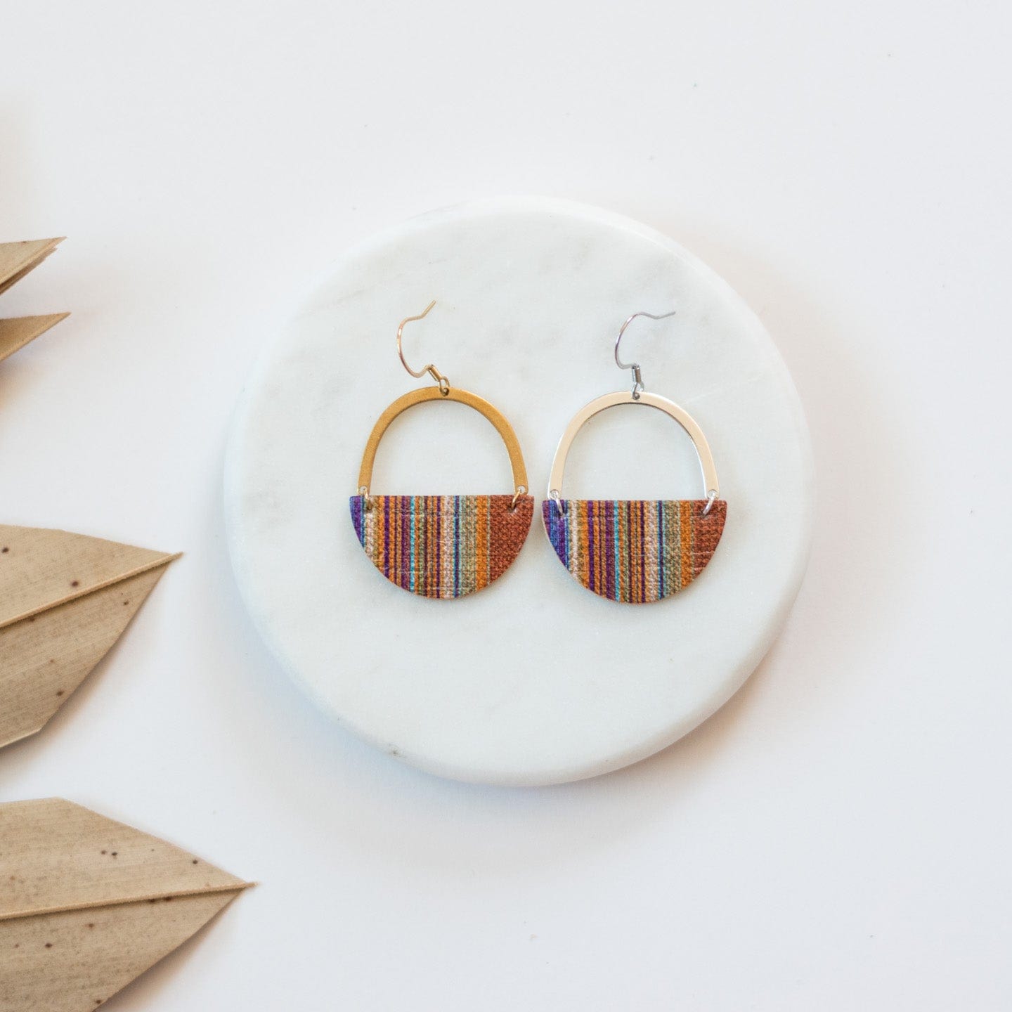 Burnt Sugar Striped Autumn Leather Earrings Sela Designs