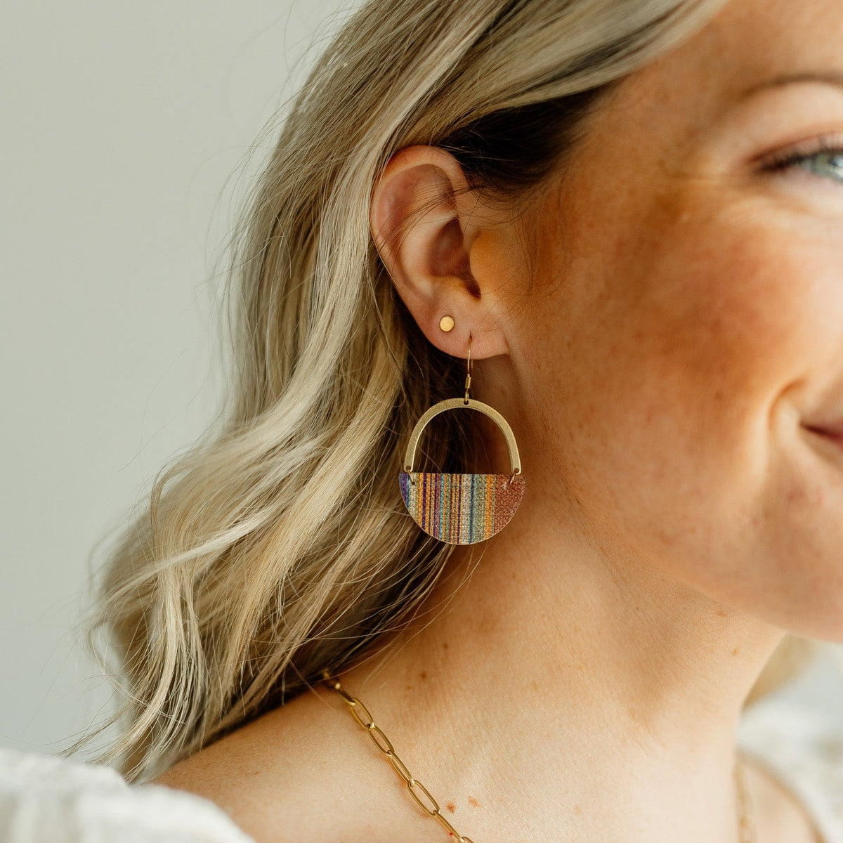 Burnt Sugar Striped Autumn Leather Earrings Sela Designs