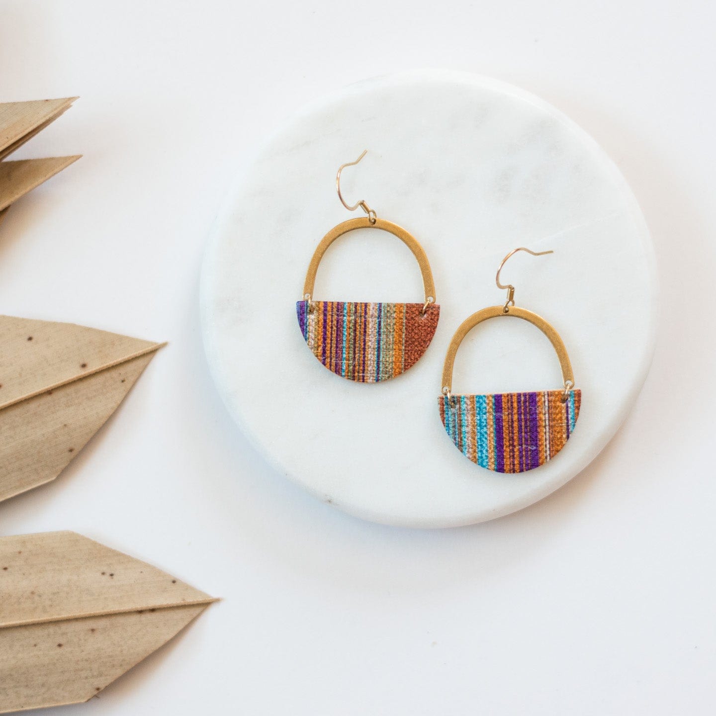 Burnt Sugar Striped Autumn Leather Earrings Sela Designs