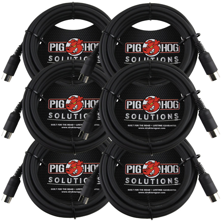 15ft MIDI Cable Black Instrument Interface 6 Pack Pig Hog Solutions