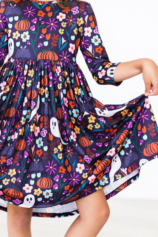Fangtastic Twirly 3/4 Sleeve Pocket Twirl Dress Mila & Rose