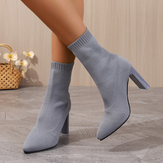 Chunky-Heeled Knitted Suede Ankle Boots Women’s by Stepique