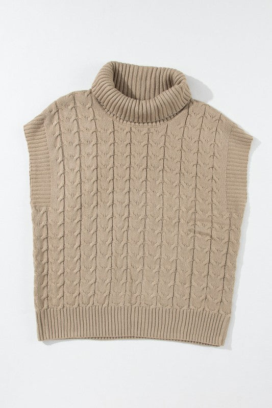 Cable Knit Turtleneck Batwing Short Sleeve Sweater