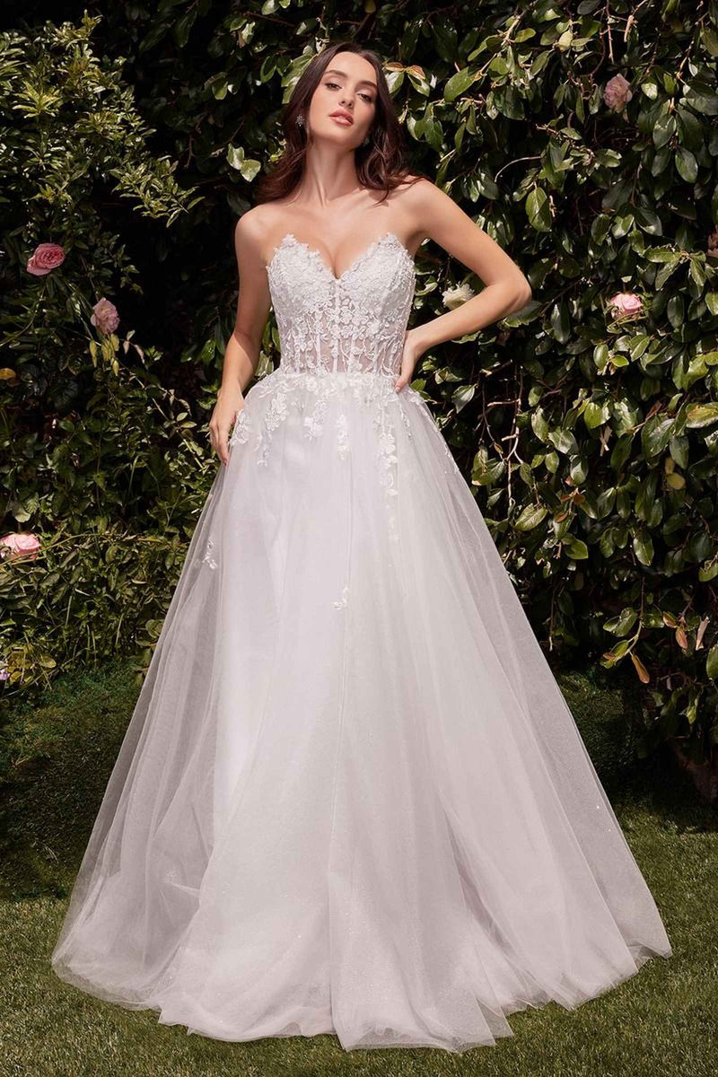 A-Line Strapless Lace & Tulle Wedding Dress Ladivine C148W