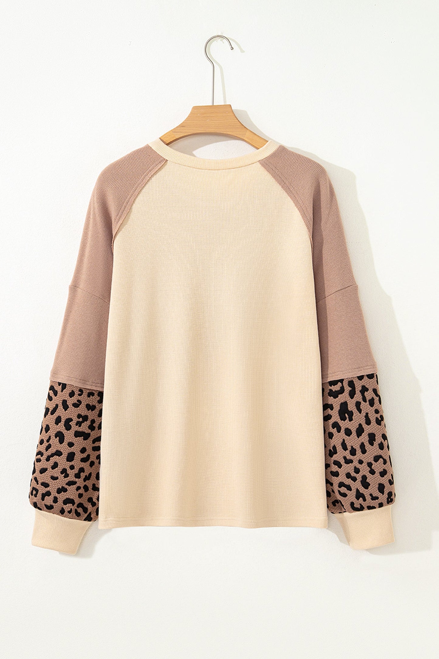 Light French Beige Leopard Star Color Block Patchwork Baggy Sweatshirt