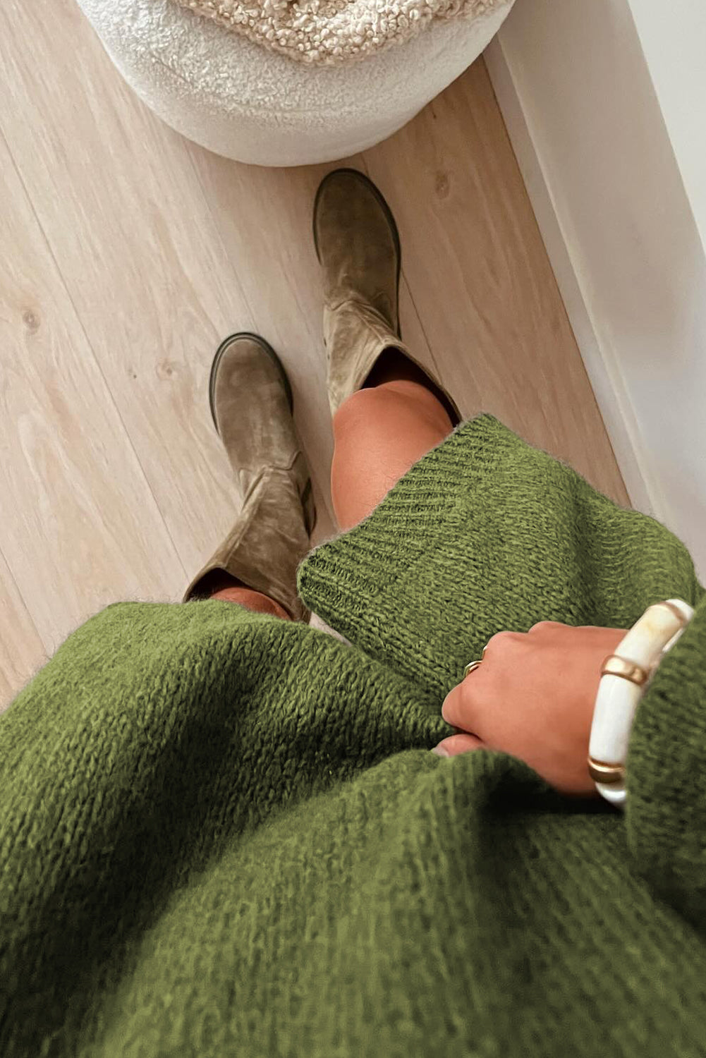 Green Oversize Drop Shoulder Sweater Dress