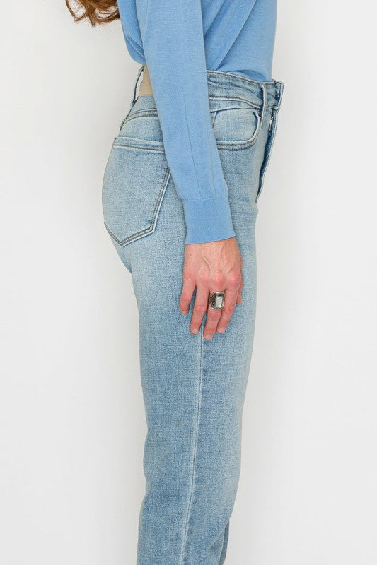 High Rise Slim Ankle Straight Jeans Light Stone Wash AT1747STL