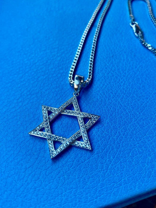 Silver Star of David Necklace 925 Sterling Silver