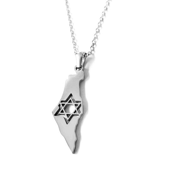 Stainless Steel Israel Map Necklace with Star of David Pendant