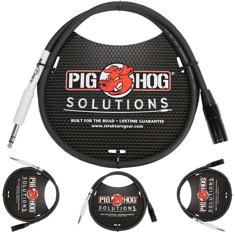 XLR Male to 1/4' TRS Male Patch Cable 3-ft Pig Hog Solutions