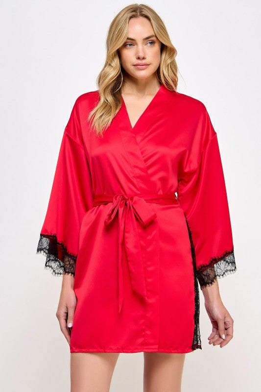 Isadora Satin Robe with Lace Trim 2494