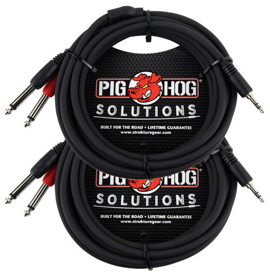 Stereo Breakout 10ft Male Cable 3.5mm to Dual 1/4' Pig Hog