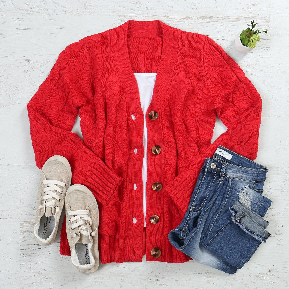 Cable Pocket Sweater Long-Sleeve Cardigan