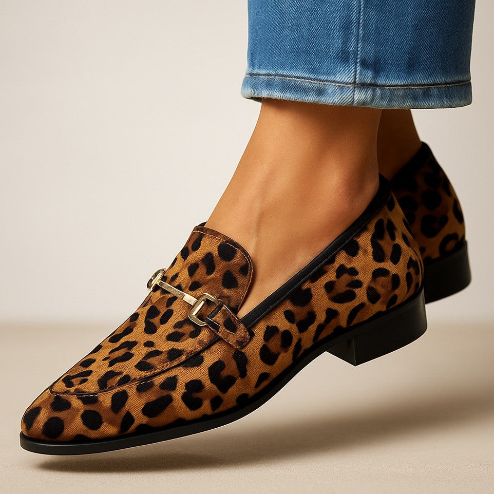 Leopard Print Pointed-Toe Low-Cut Casual Shoes Women’s