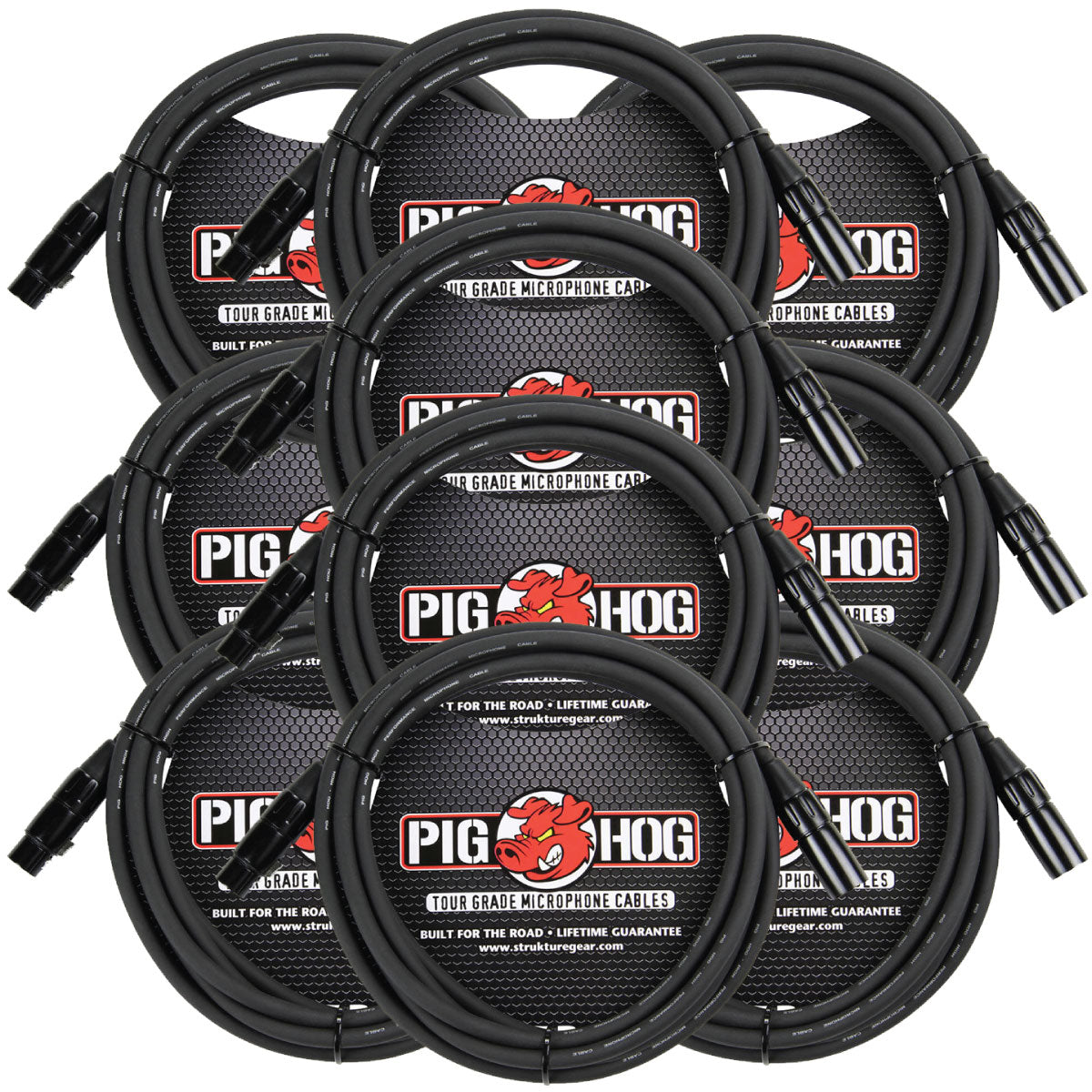Pig Hog PHM10 Tour-Grade 10' XLR Male to Female Mic Cable 10 Pack