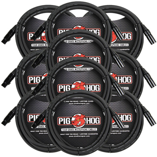 Pig Hog PHM10 Tour-Grade 10' XLR Male to Female Mic Cable 10 Pack