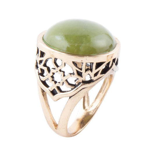 Green Canadian Jade Golden Statement Ring Barse Jewelry