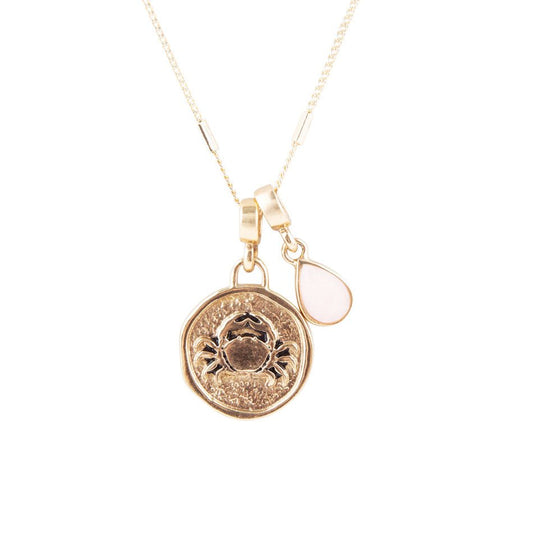 Cancer Zodiac Pink Opal Golden Charm Necklace Barse Jewelry
