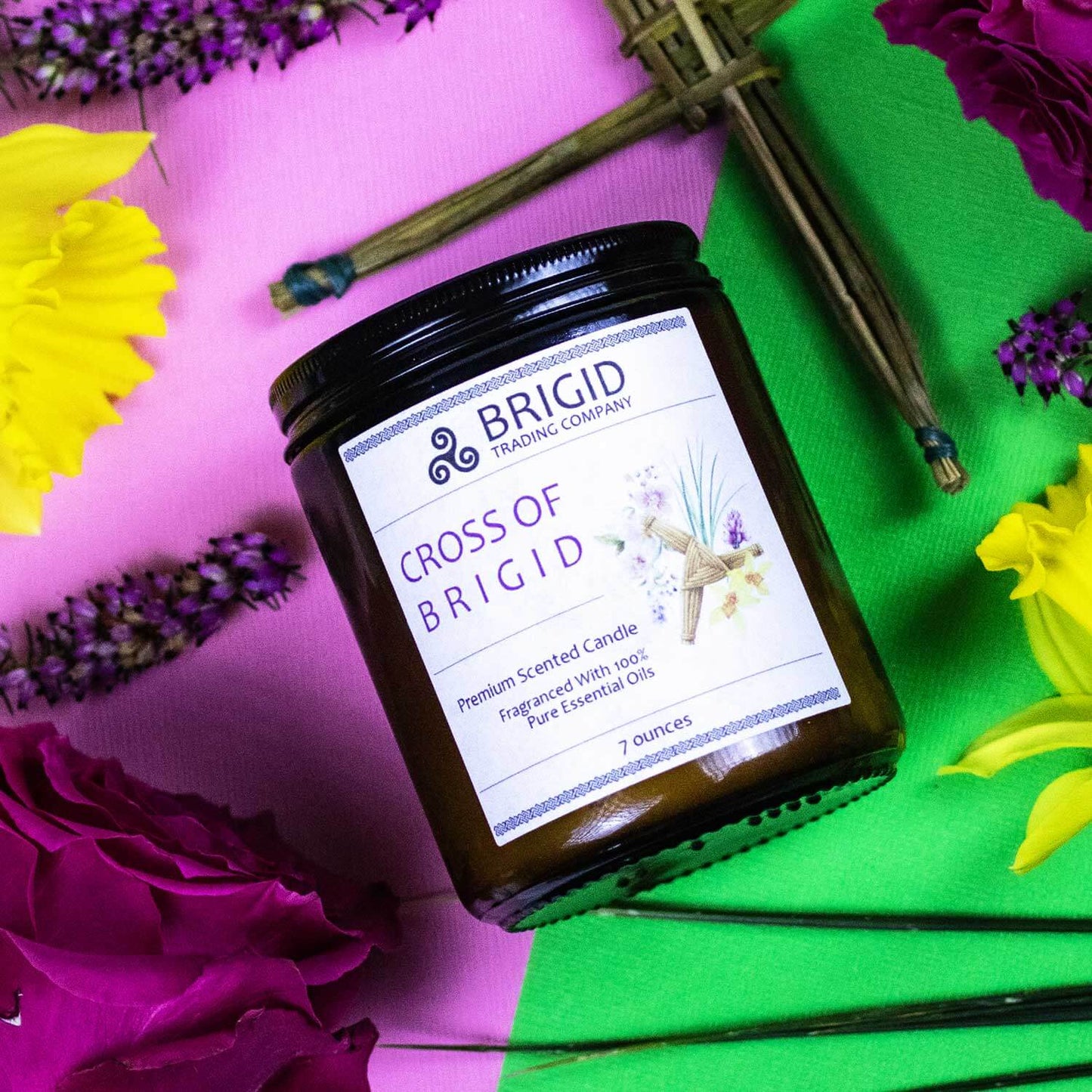 Imbolc Soy Wax Candle Heather Rose Narcissus Vetiver Brigid Trading Company