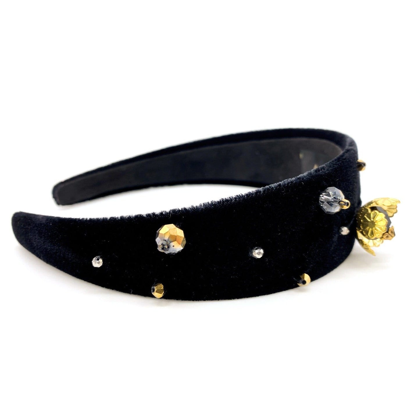 Canna Crystal Embellished Headband Black Suede ADIBA
