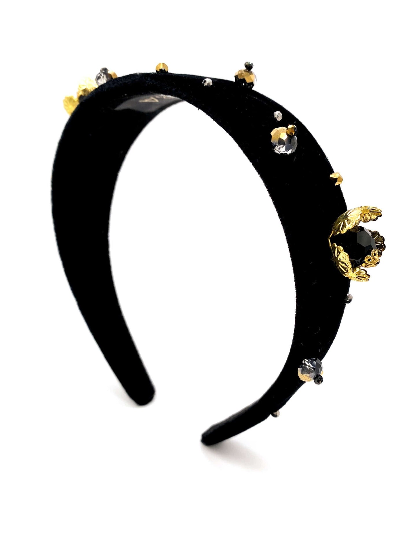 Canna Crystal Embellished Headband Black Suede ADIBA